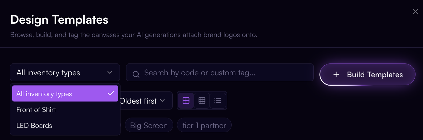 Design Templates inventory menu